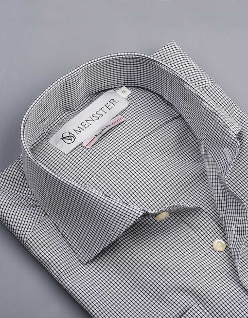 Grey Men’s Shirt with Black Square Pattern