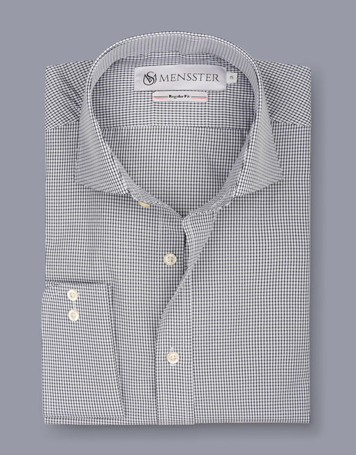 Grey Men’s Shirt with Black Square Pattern