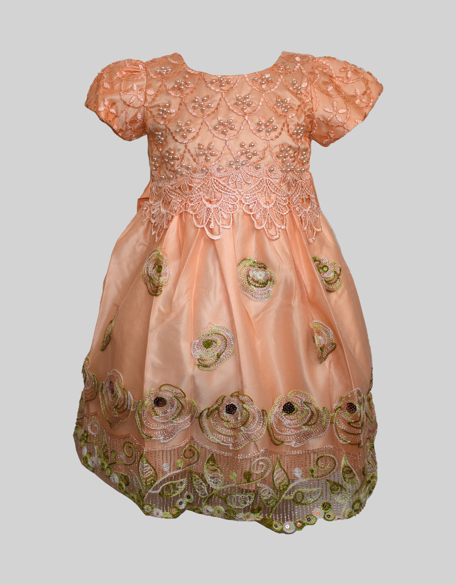 Peach Embroidered Baby Dress