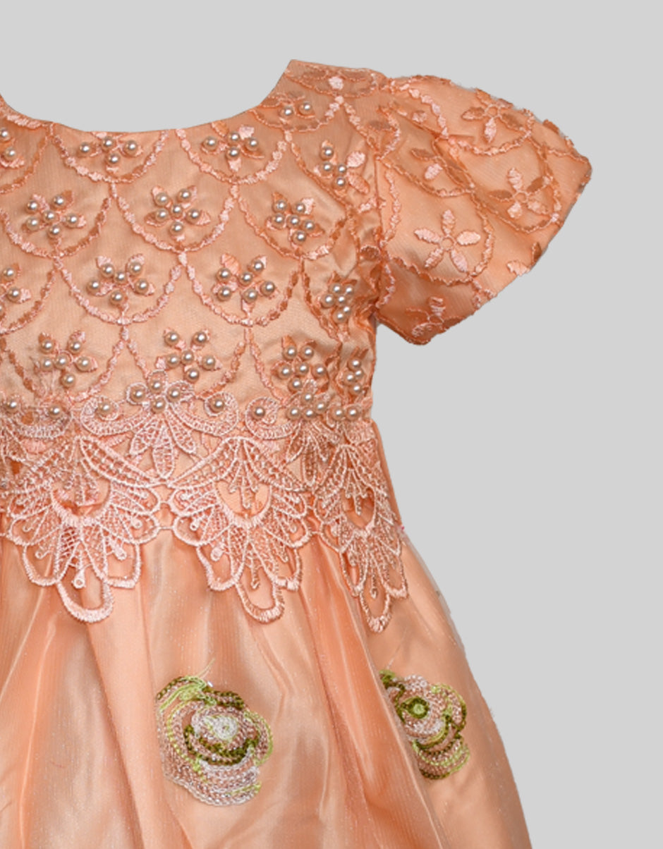 Peach Embroidered Baby Dress