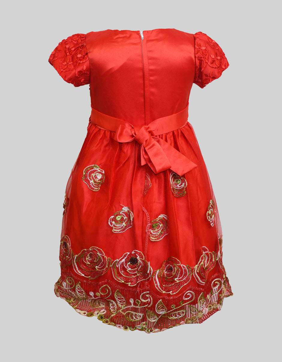 Embroidered Red Net Baby Frock