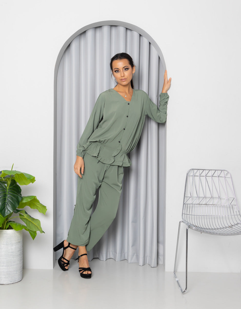 Olive Pant and Elasticized Top Set