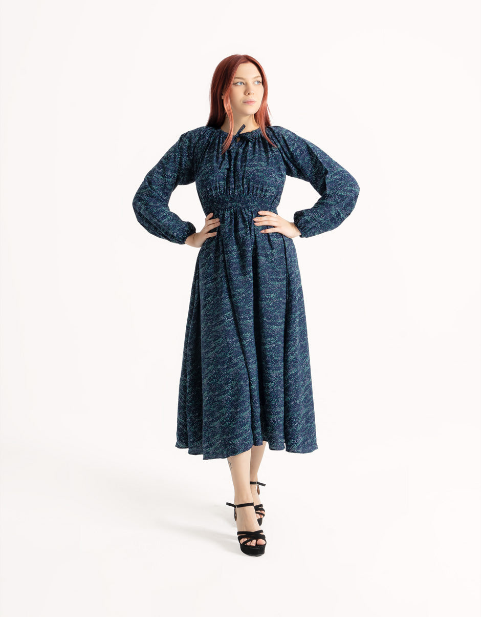 Elasticated Neck Dark Blue Maxi