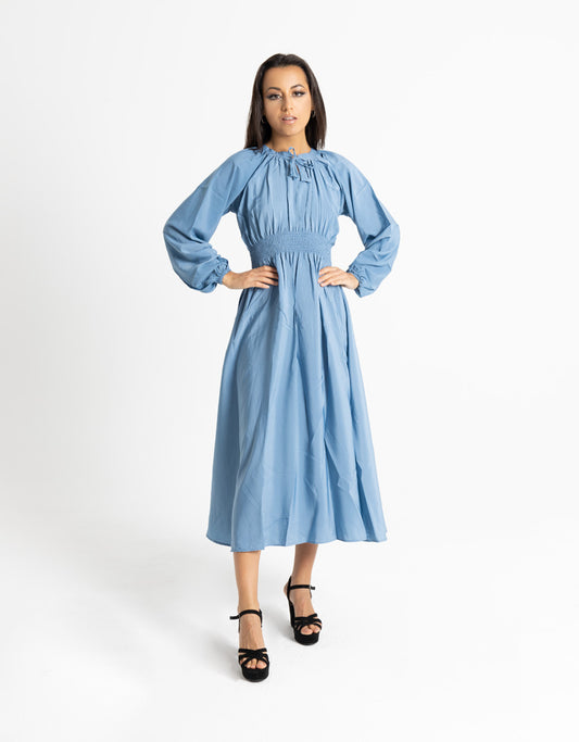 Pleated Waist Sky Blue Maxi