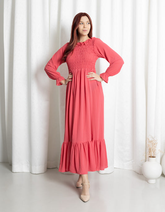 Bright Pink Tiered Frill Maxi Dress