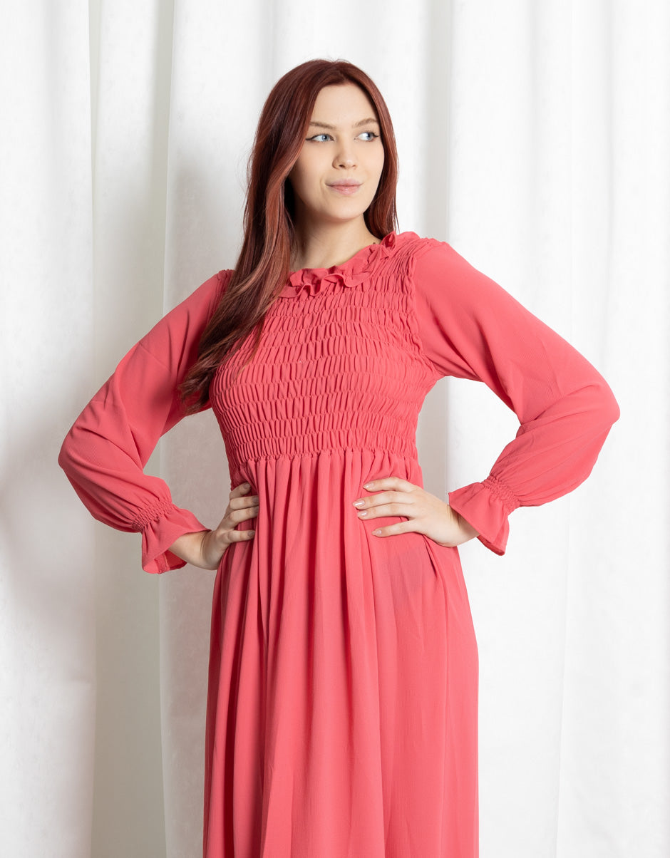 Bright Pink Tiered Frill Maxi Dress