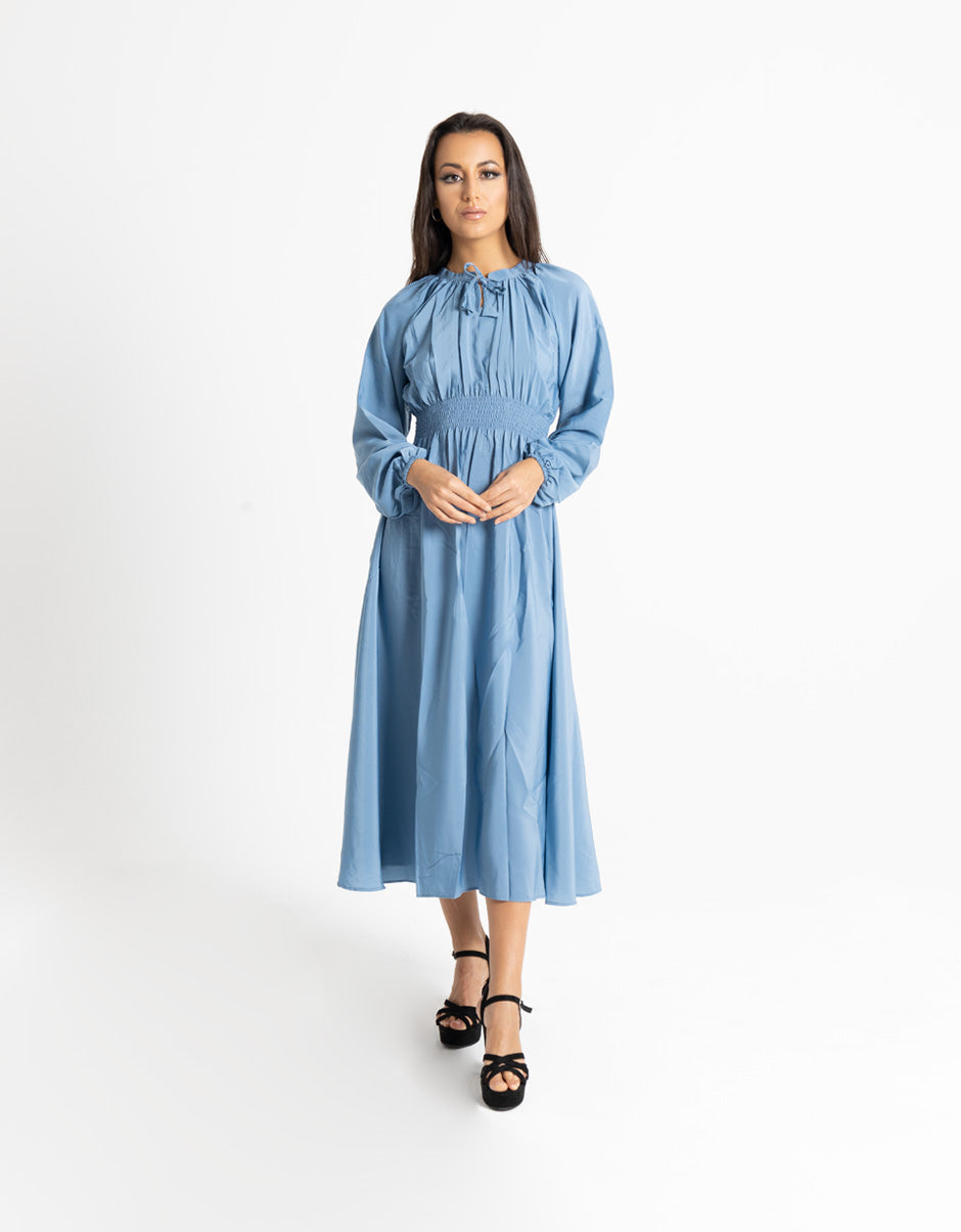 Pleated Waist Sky Blue Maxi