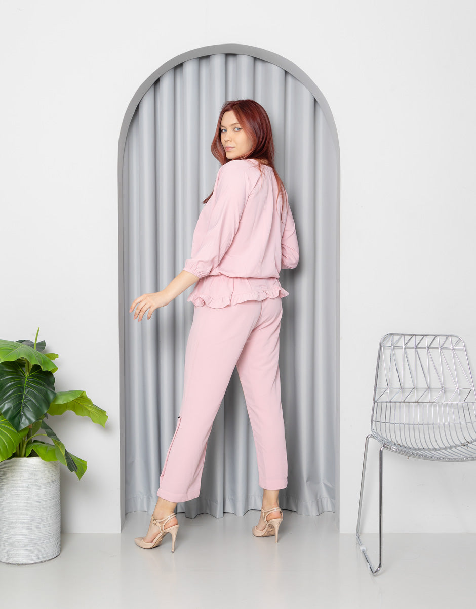 Light Pink Elasticized Top and Pant Set