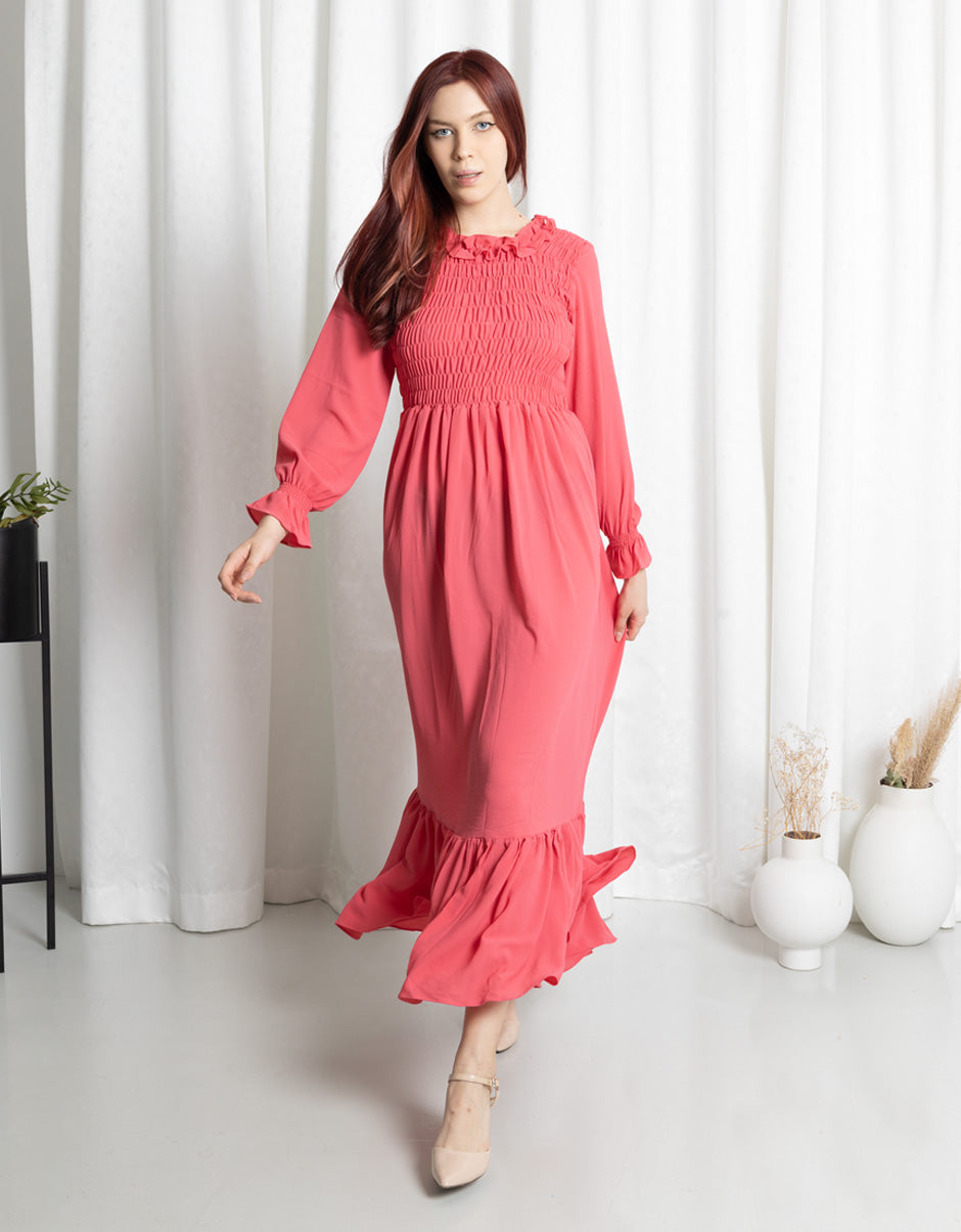 Bright Pink Tiered Frill Maxi Dress