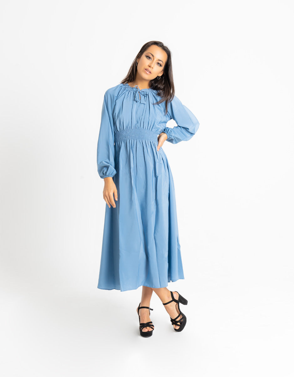 Pleated Waist Sky Blue Maxi