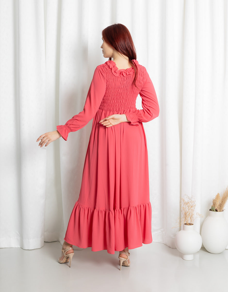 Bright Pink Tiered Frill Maxi Dress