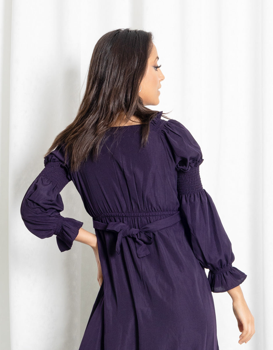 Dark Purple Frill Neck Maxi Dress