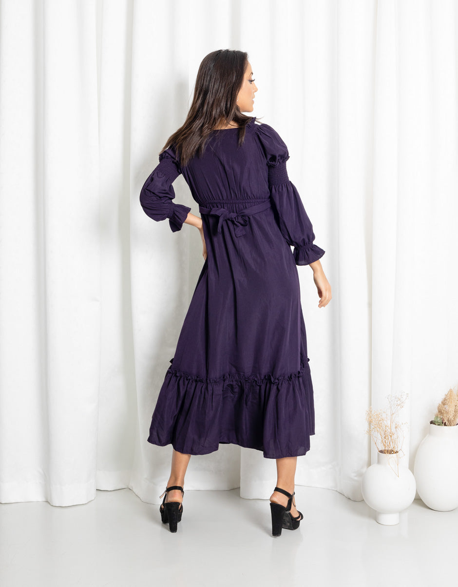 Dark Purple Frill Neck Maxi Dress