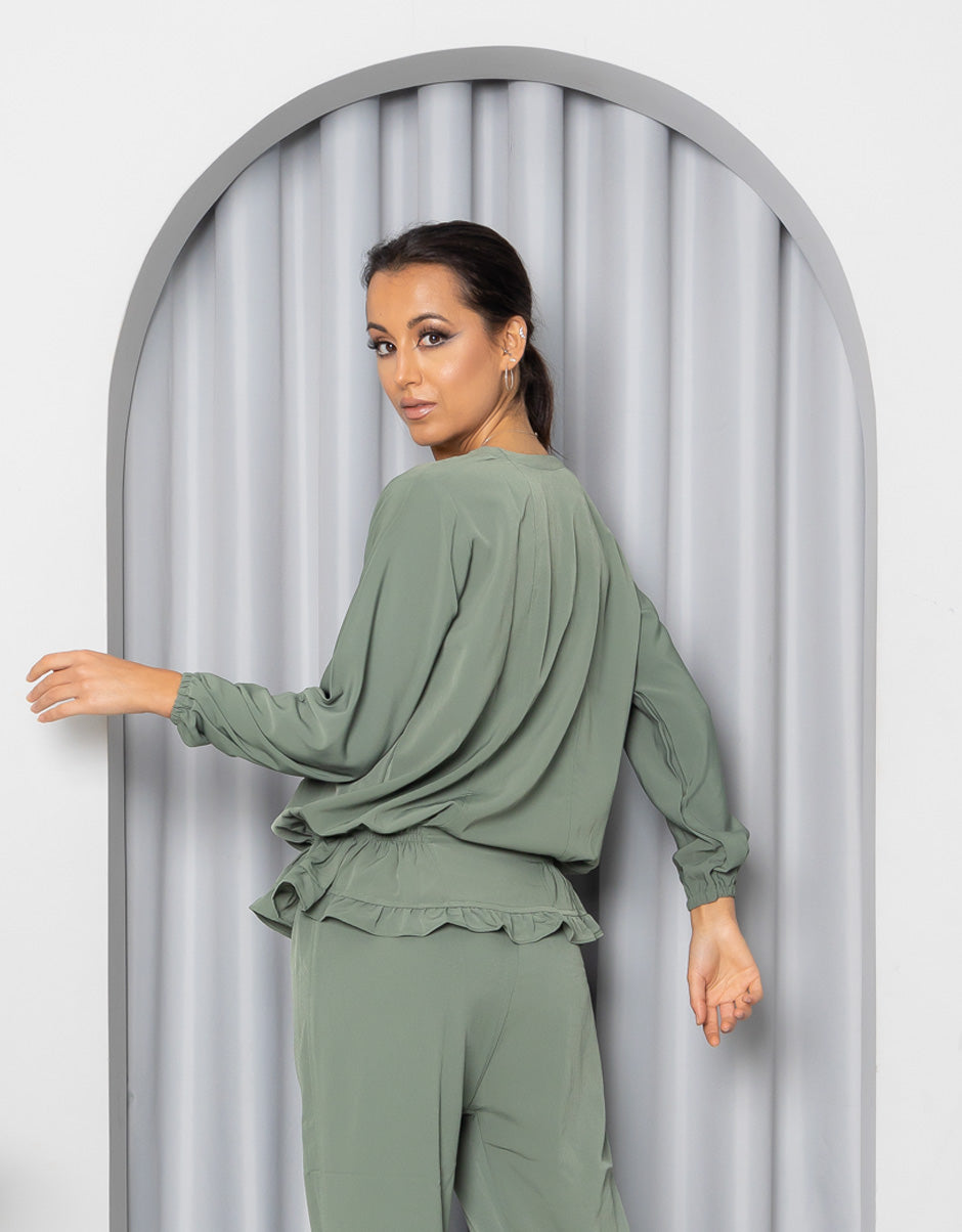 Olive Pant and Elasticized Top Set