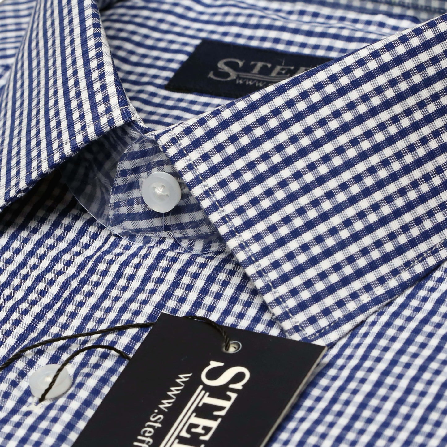 Blue & White Small Check Men's Dress Shirt