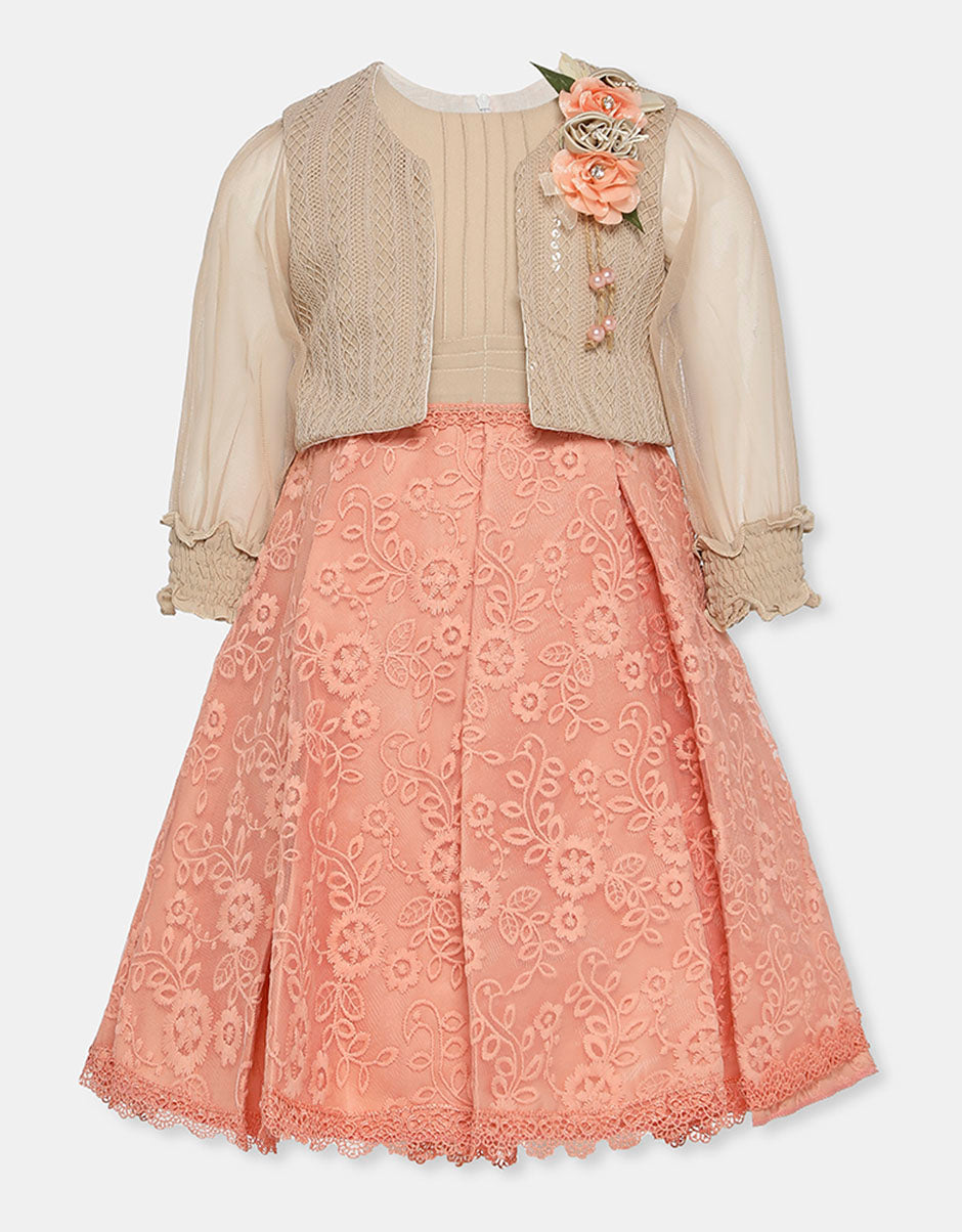 Peachy Floral Frock for Little Princess