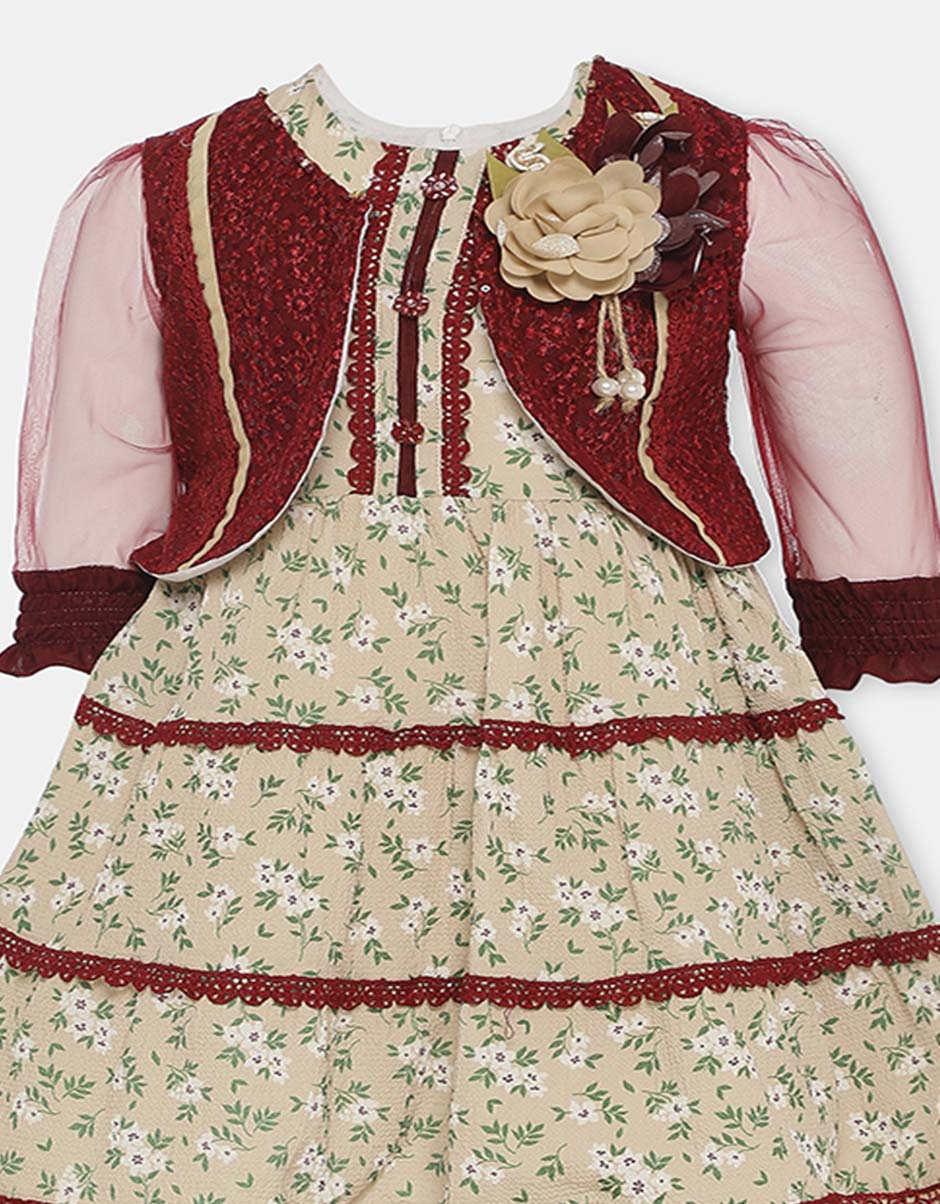 Baby Girl's Floral Frock with Maroon Uppar