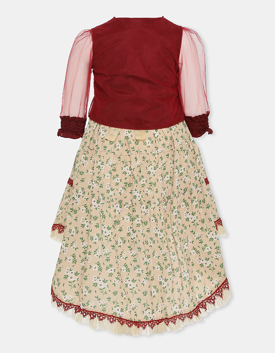 Baby Girl's Floral Frock with Maroon Uppar