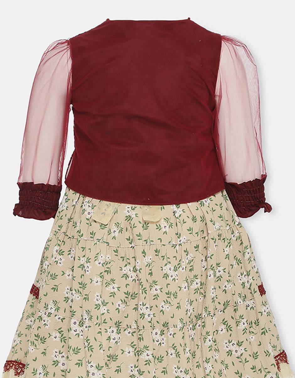 Baby Girl's Floral Frock with Maroon Uppar