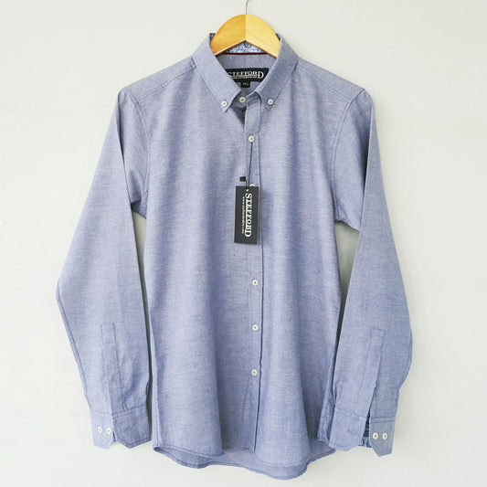 Slim Fit Denim Blue Semi Formal Shirt - Sky is the limit